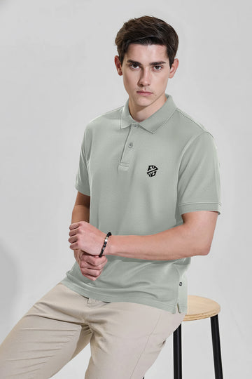 Men's Sage Grey Slim Fit Cotton Pique Polo T-Shirt