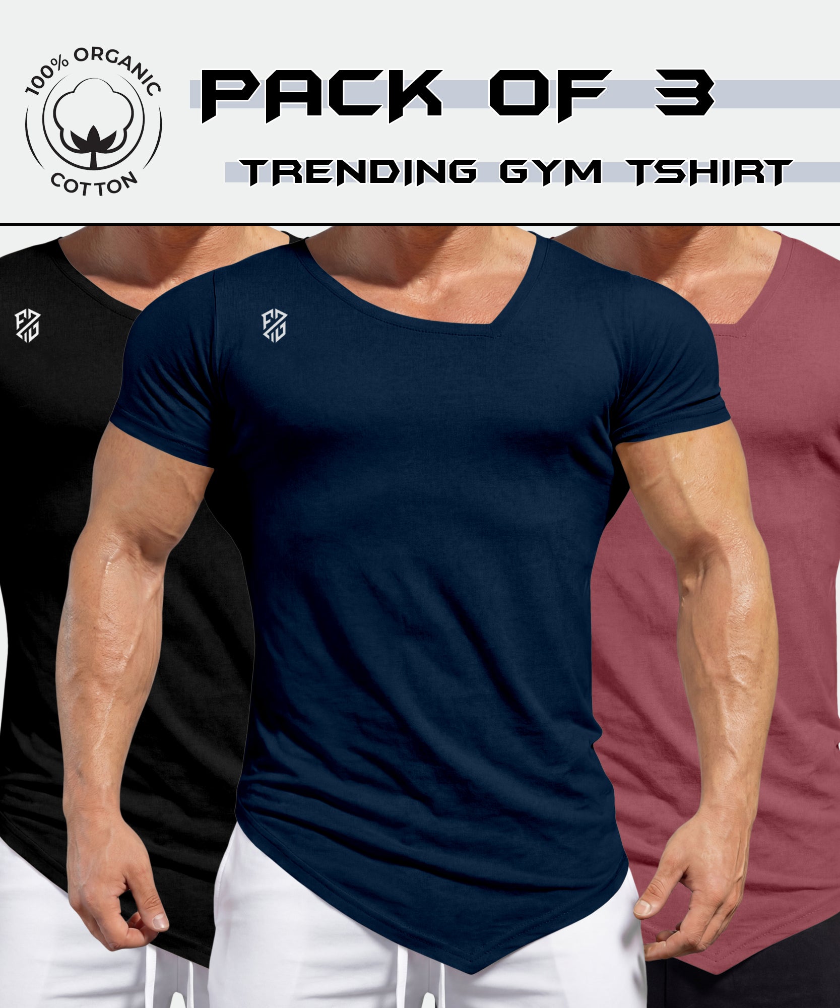 Men wearing comfort gym fit tshirt pack of 3