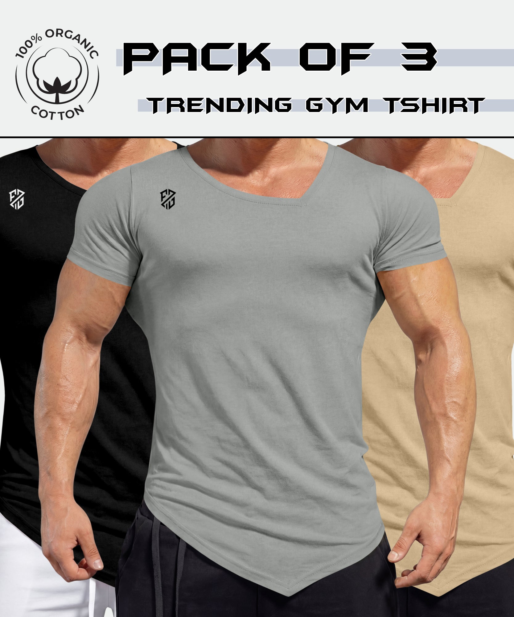 Men wearing gym tshirts combo pack of 3 training