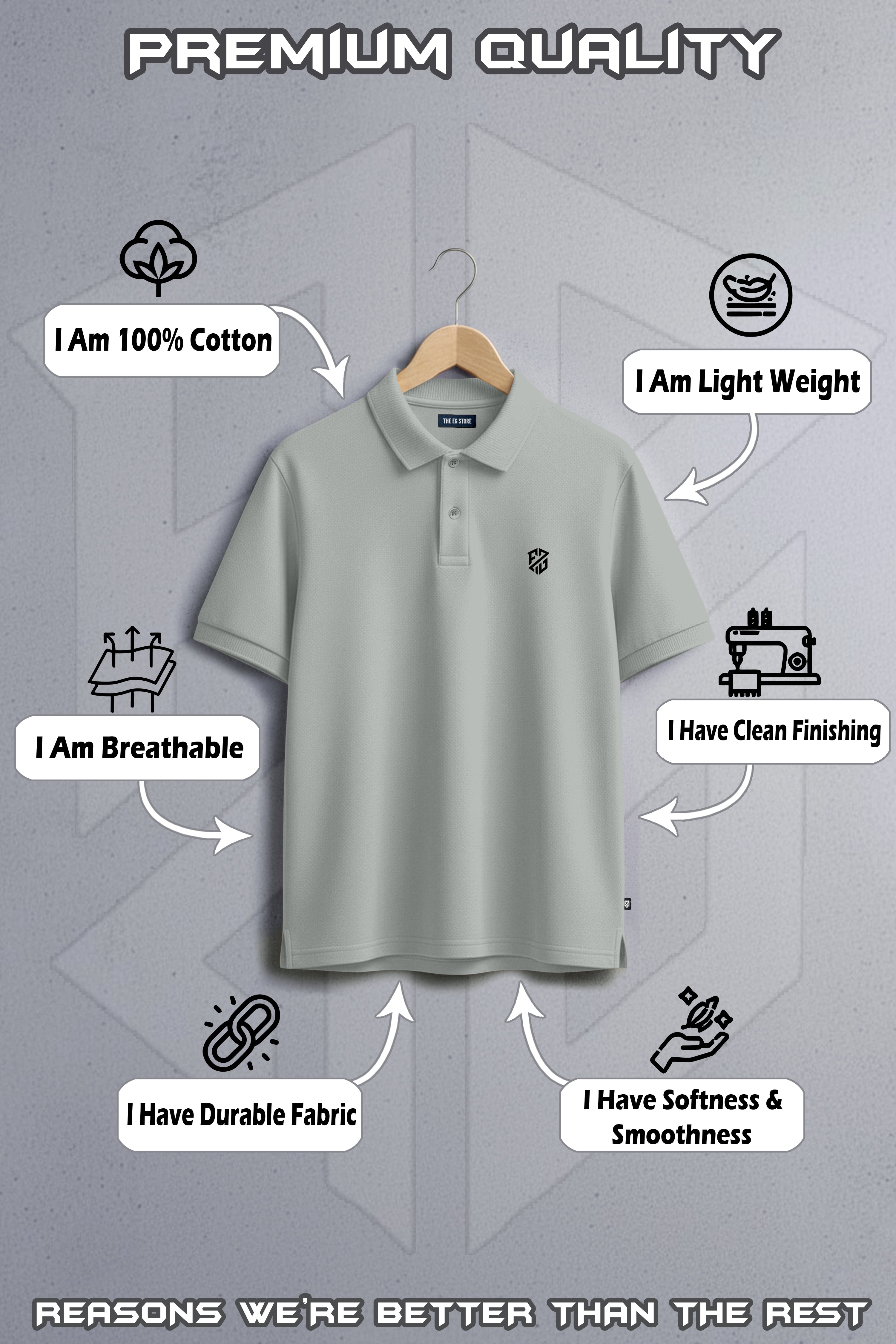 Men's Sage Grey Slim Fit Cotton Pique Polo T-Shirt