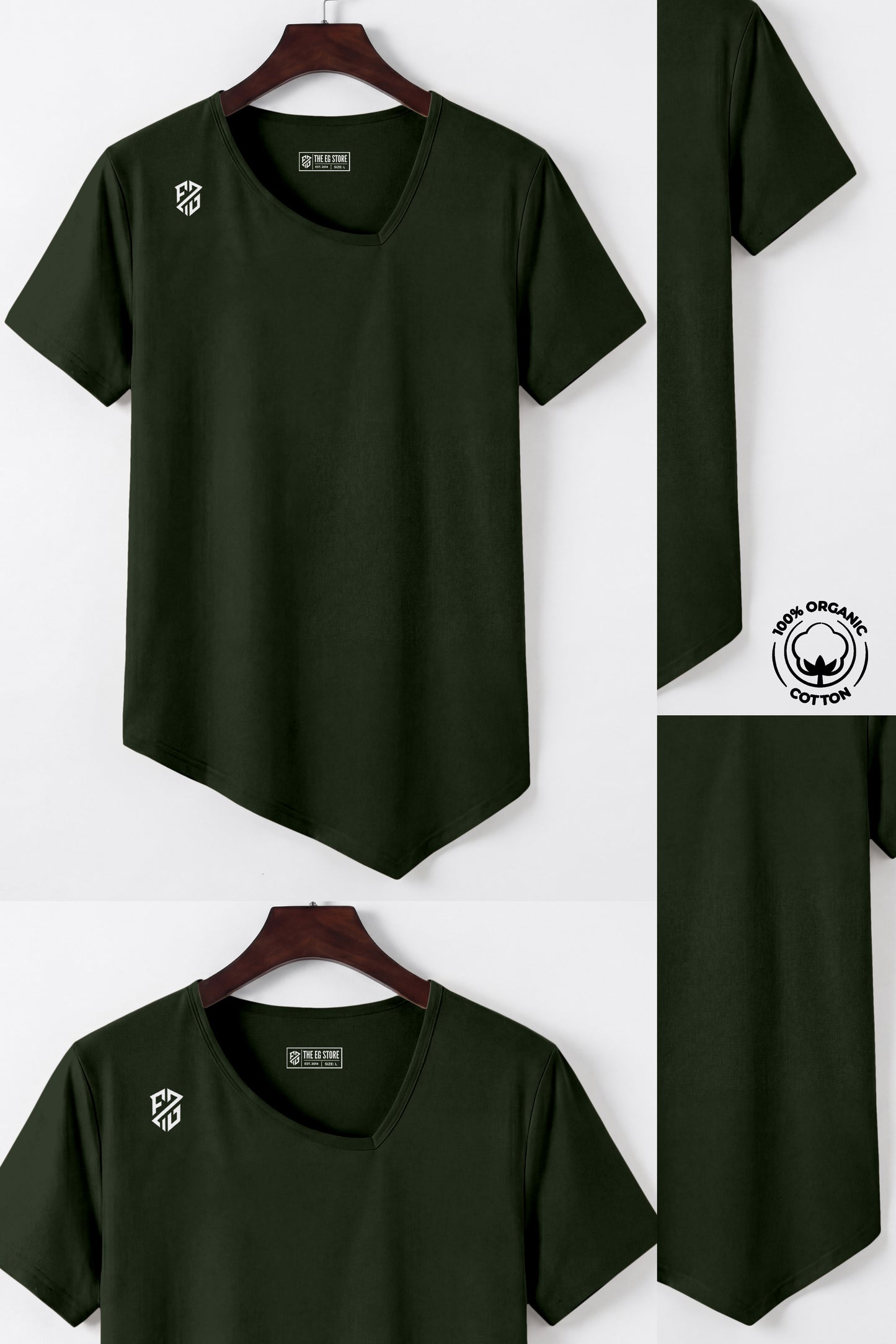 Men's Dark Green Asymmetric Hem Gym T-Shirt | Slim Fit Muscle Tee