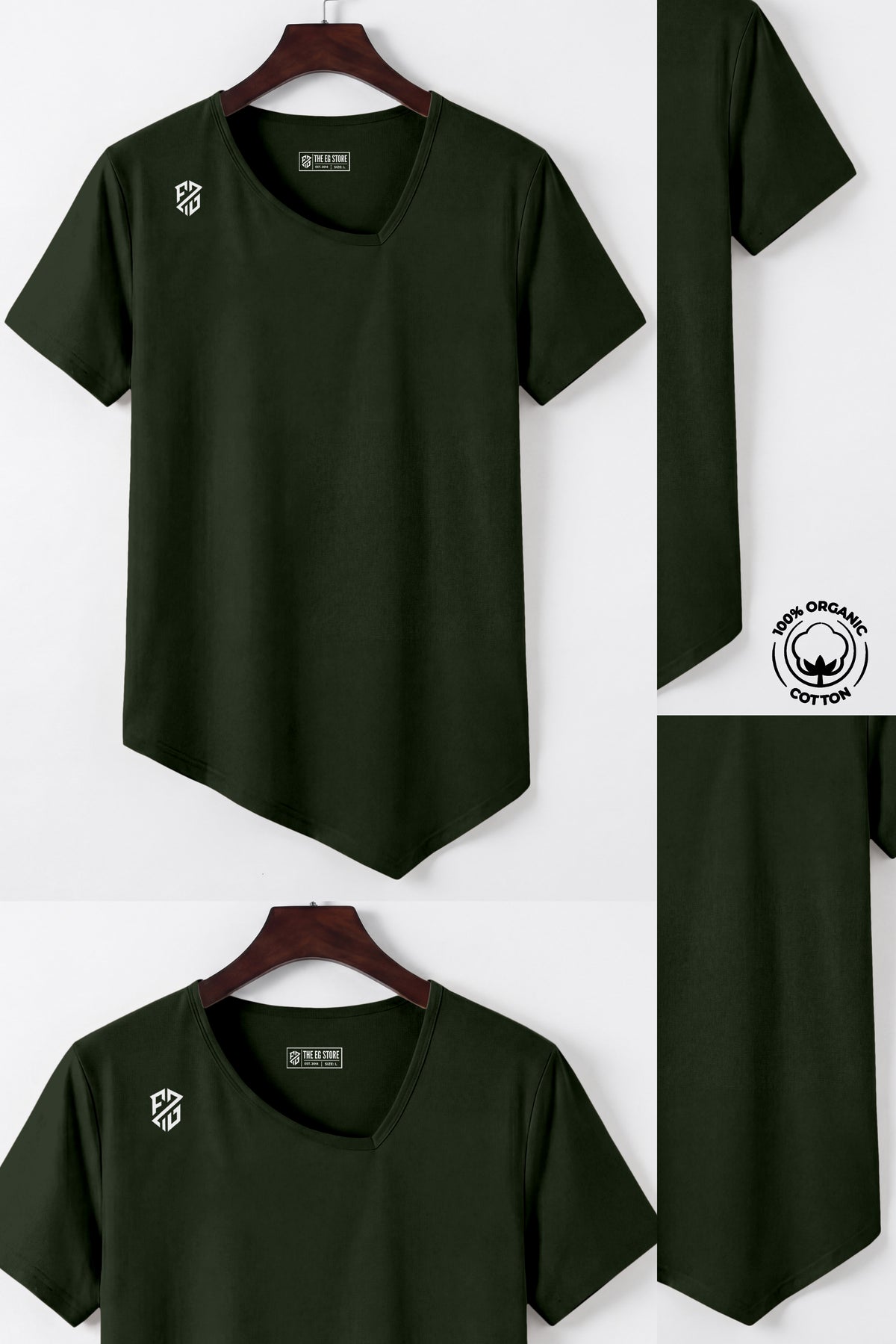 Men's Dark Green Asymmetric Hem Gym T-Shirt | Slim Fit Muscle Tee