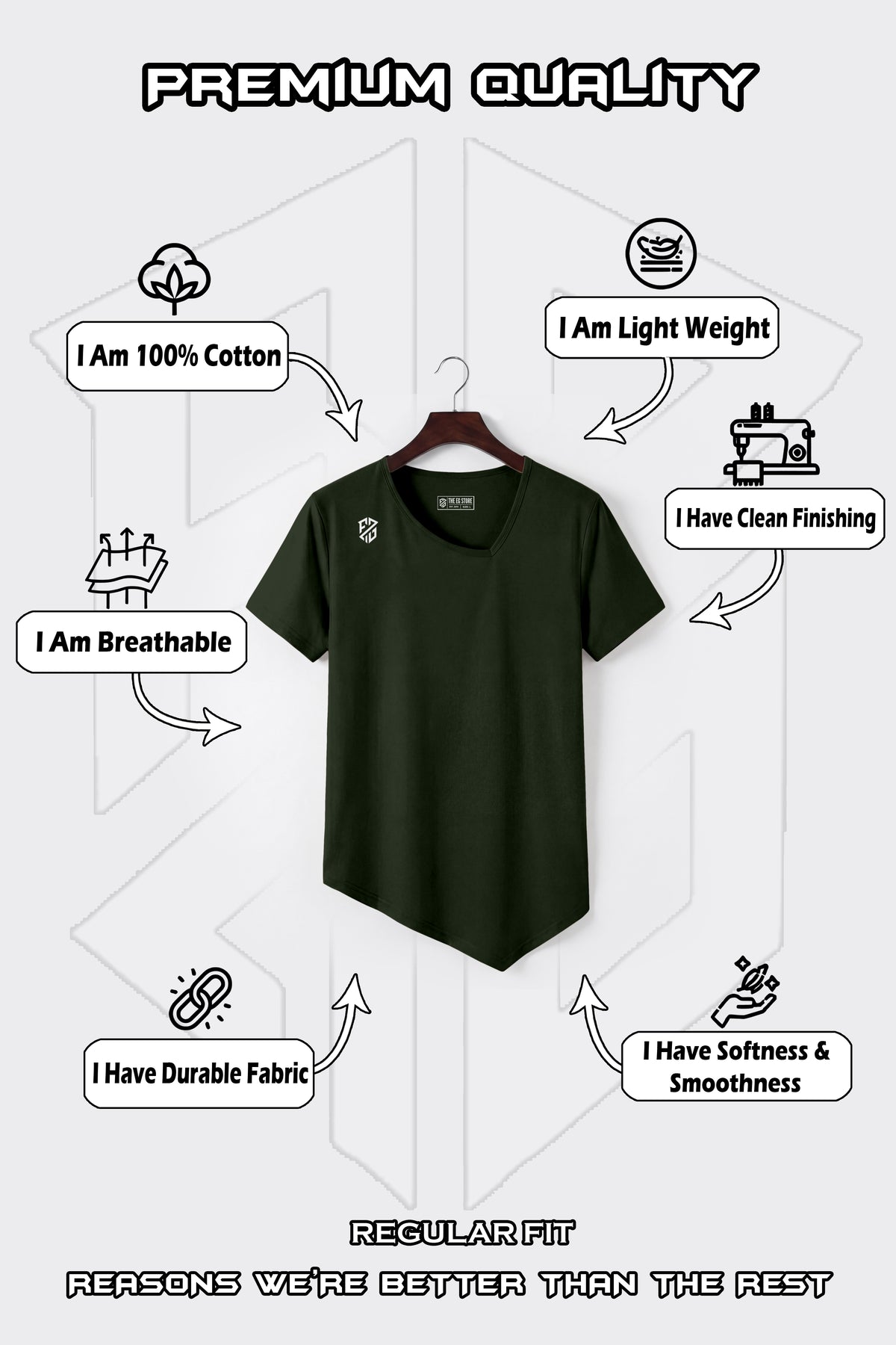 Men's Dark Green Asymmetric Hem Gym T-Shirt | Slim Fit Muscle Tee