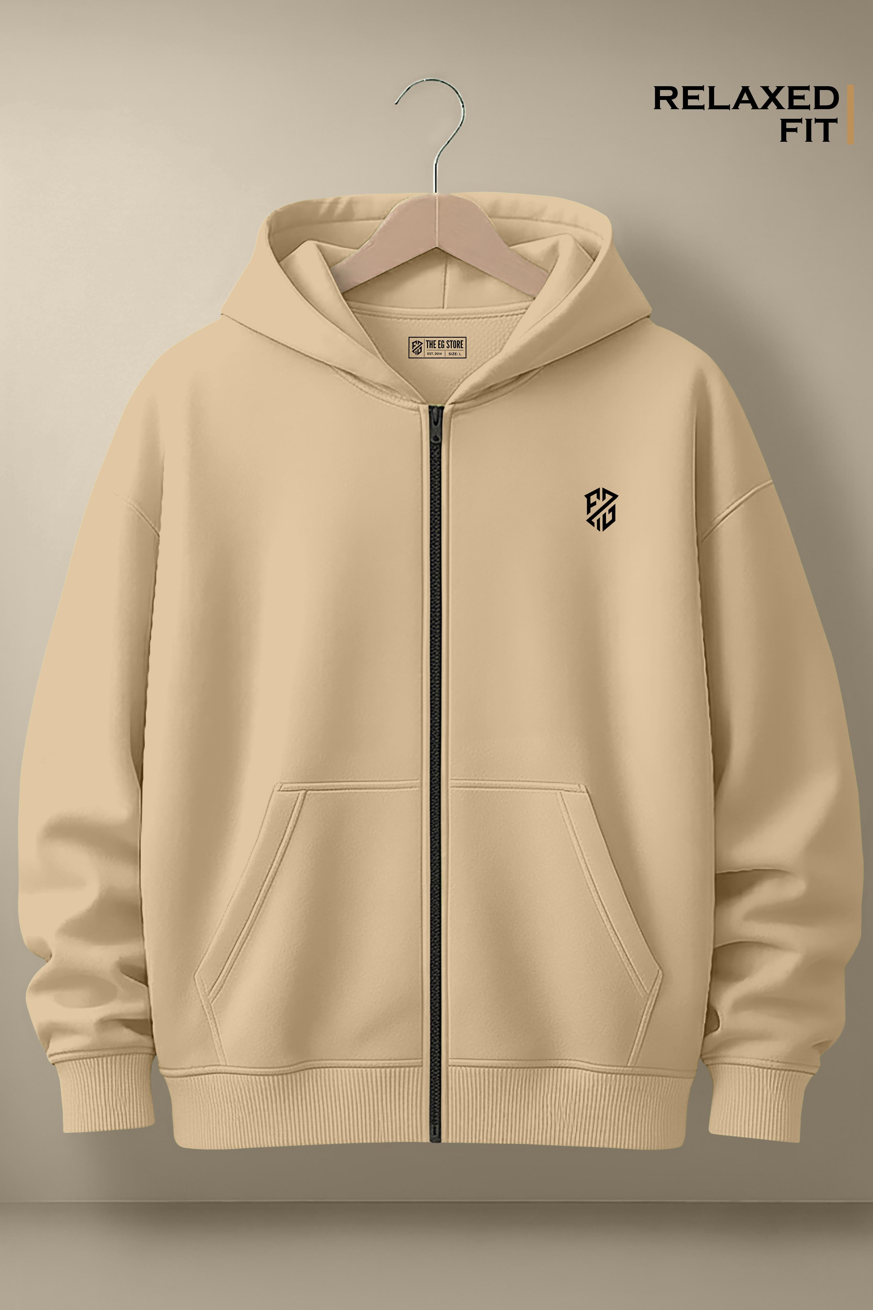 Sand Beige Zip-Up Jacket: Minimalist Relaxed Style