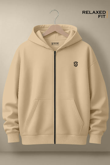 Sand Beige Zip-Up Jacket: Minimalist Relaxed Style