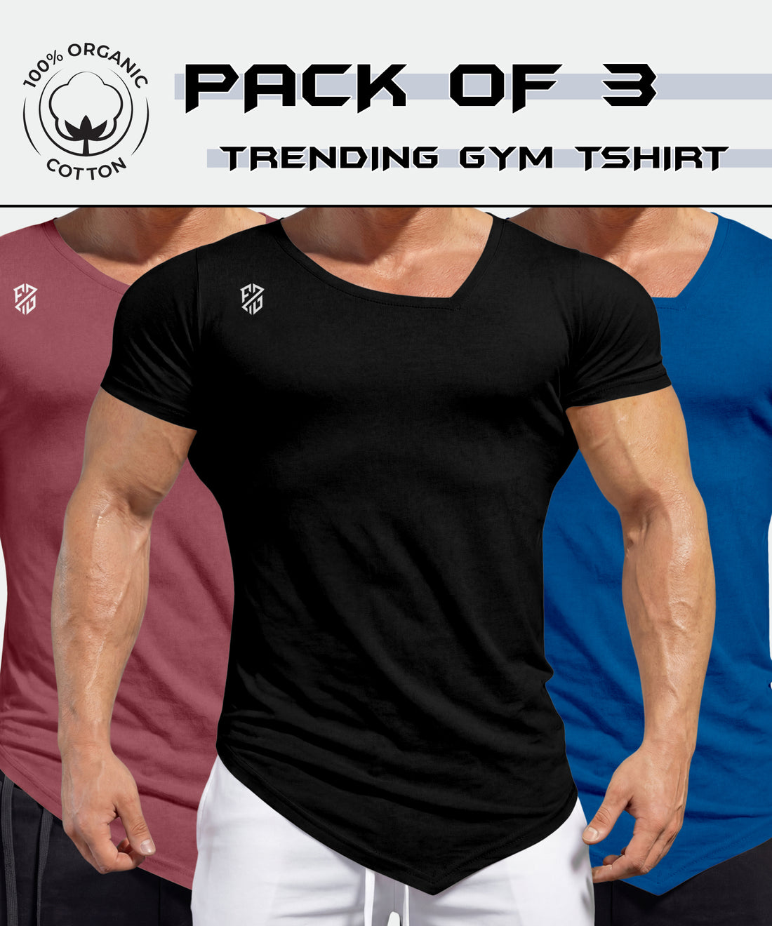 Active gym tshirts pack of 3 for men workouts