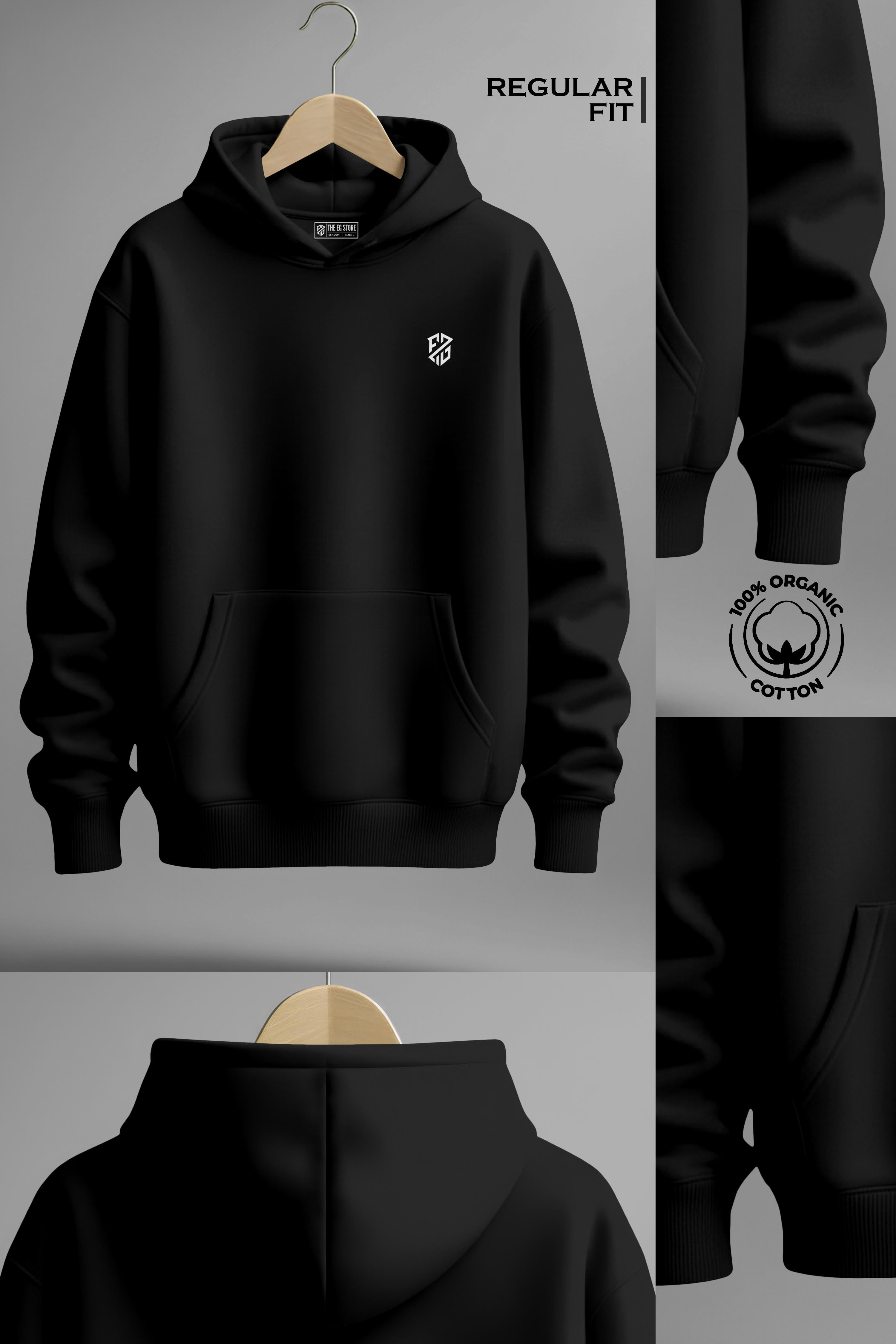 Premium Black Solid Hoodie: Regular Fit Comfort Style