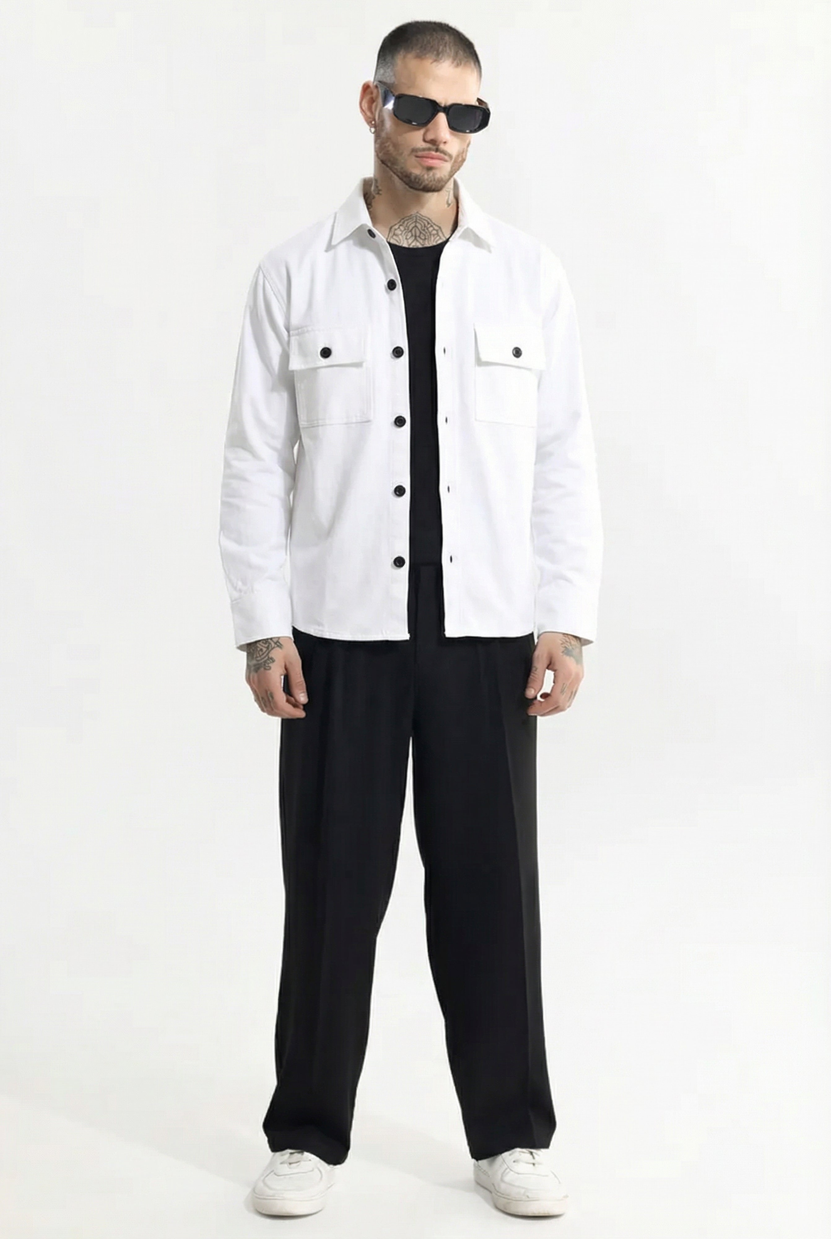 Premium White Textured Overshirt Shacket for men: Relaxed Utility Fit