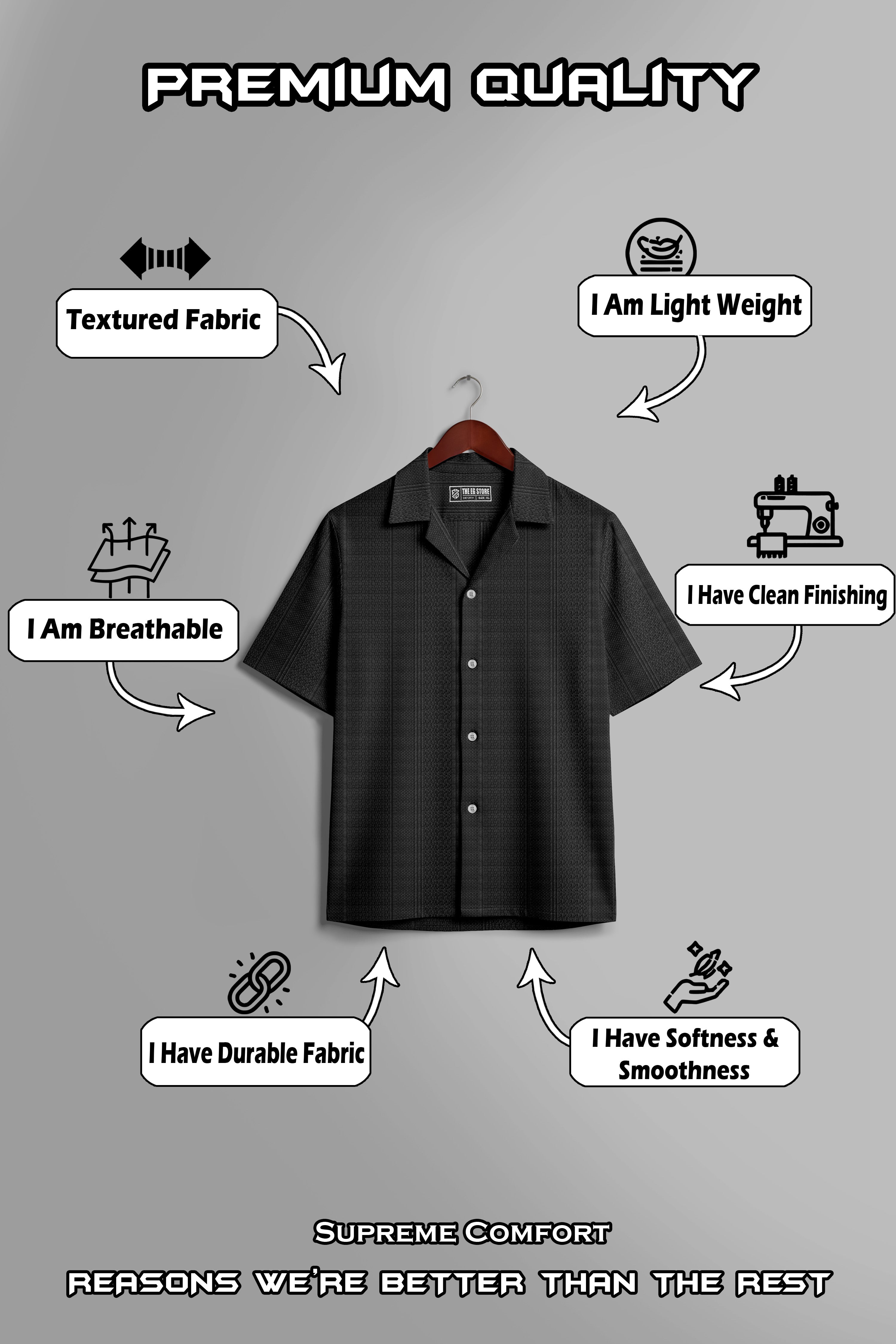 Premium Black Short Sleeve Shirt: Casual Resort Fit