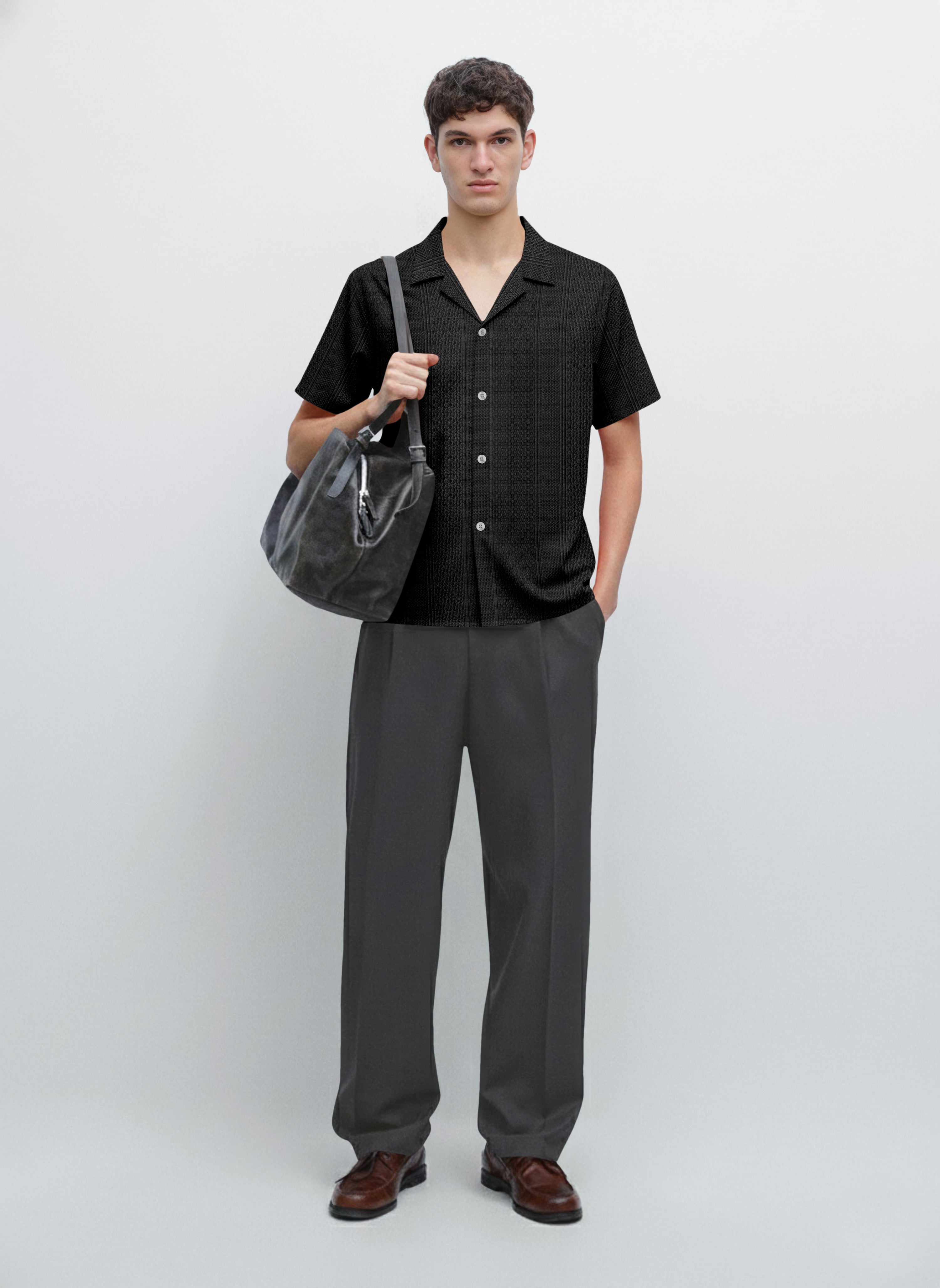 Premium Black Short Sleeve Shirt: Casual Resort Fit