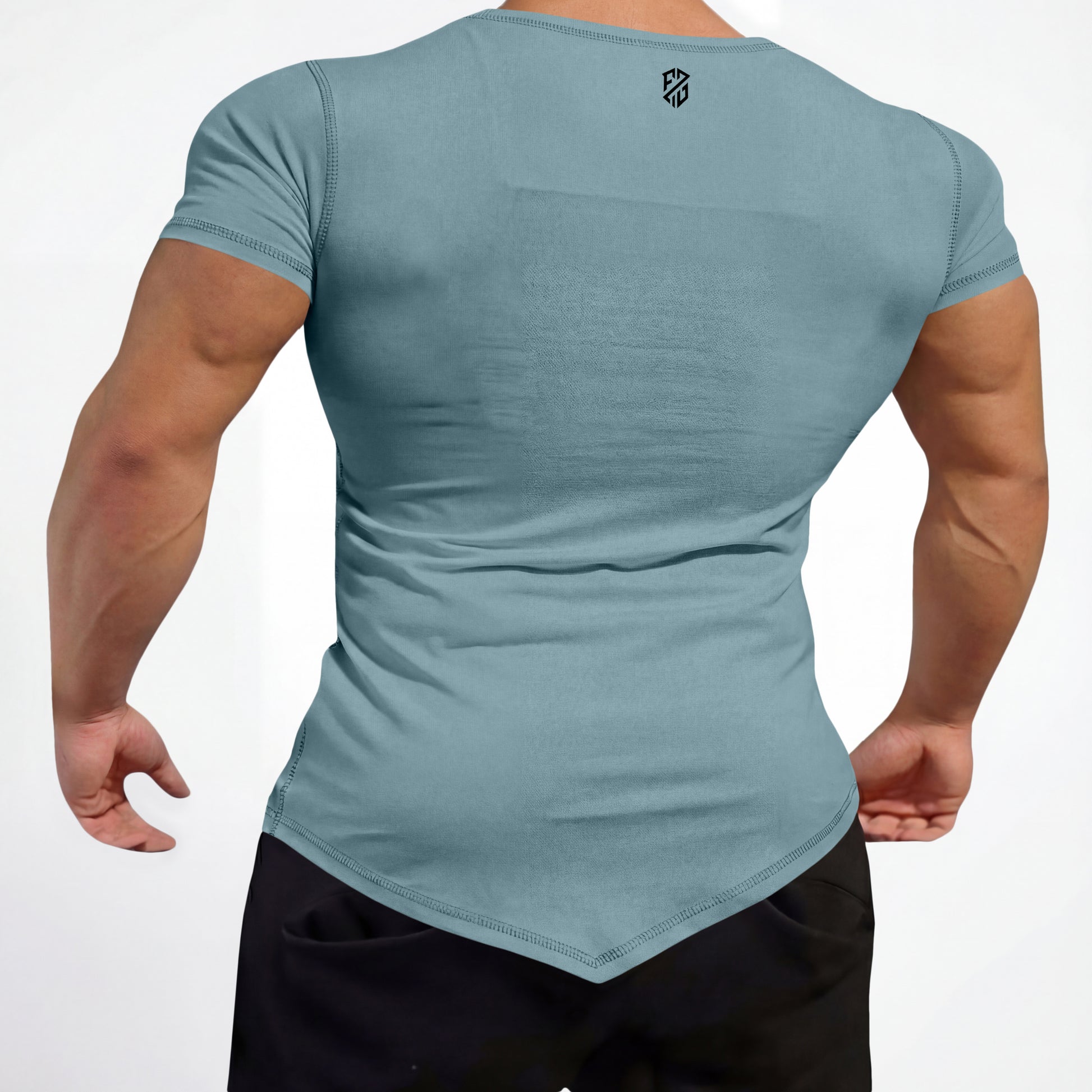 Men wearing light blue gym t-shirt training