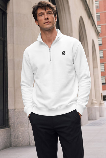 Men's White Quarter Zip Sweatshirt