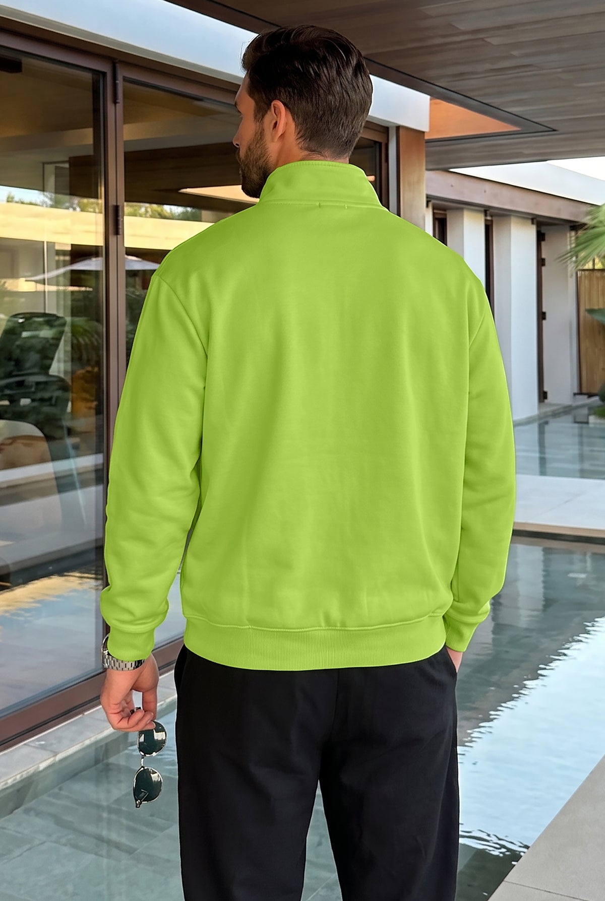 Men's Neon Green Quarter Zip Sweatshirt