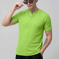 Men Solid Round Neck Button Placket Ribbed Kiwi Green Henley T-Shirt