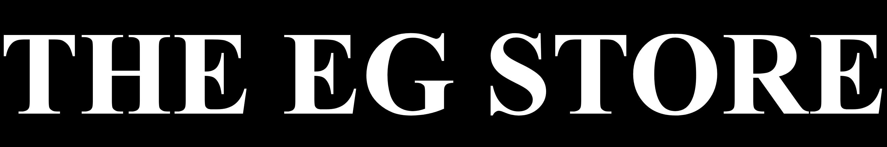 Bold white sans-serif text THE EG STORE on a solid black background