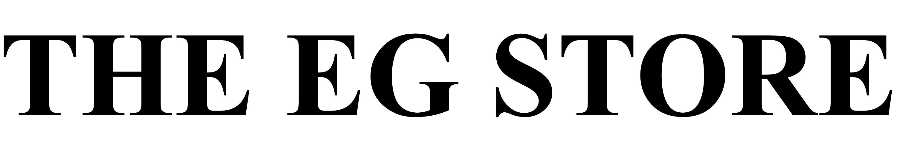 Bold black serif text spelling THE EG STORE on a white background