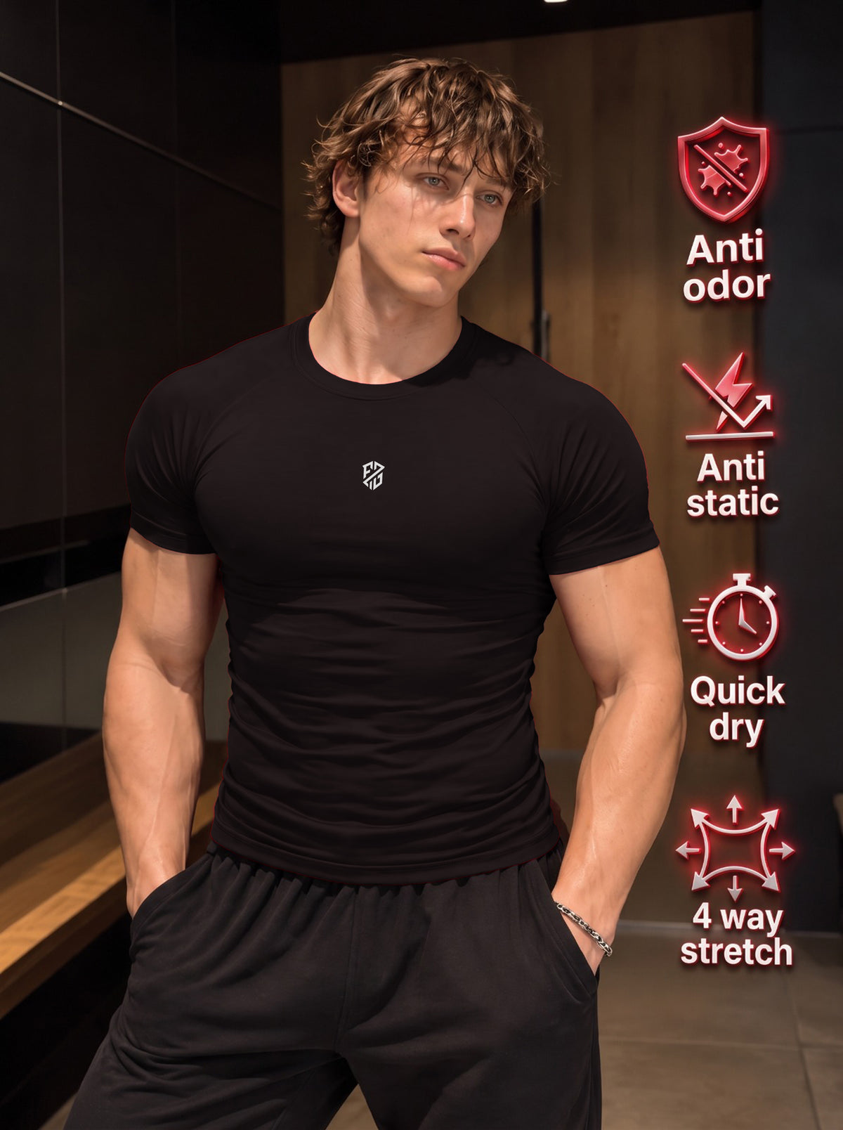 Compression Half Sleeves T shirt - Black