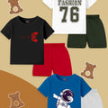 Kids' 6-Piece Everyday Playwear Set - 3 Round Neck T-Shirts & 3 Cotton Shorts