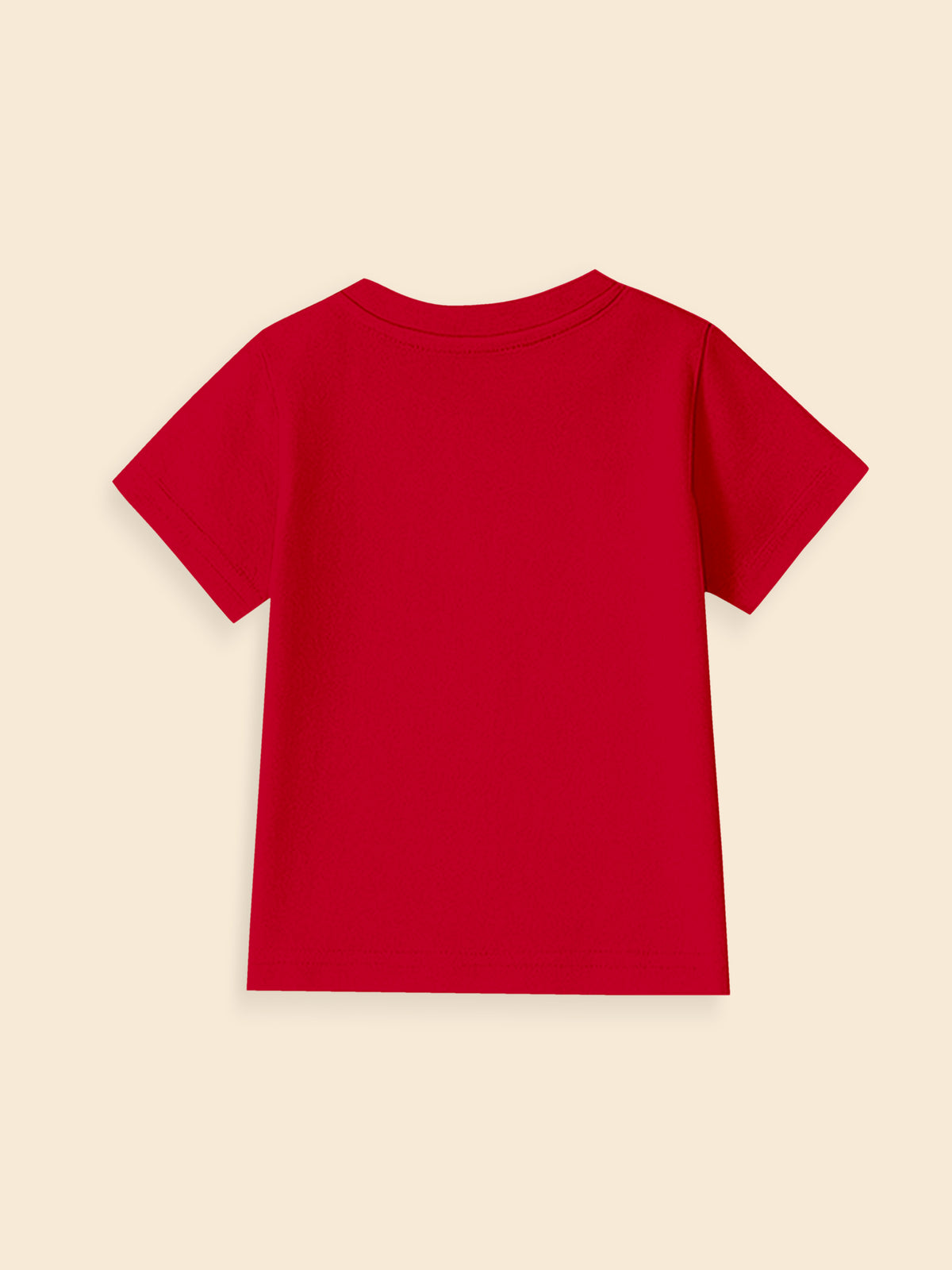 Plain red short sleeve t-shirt back view on beige background