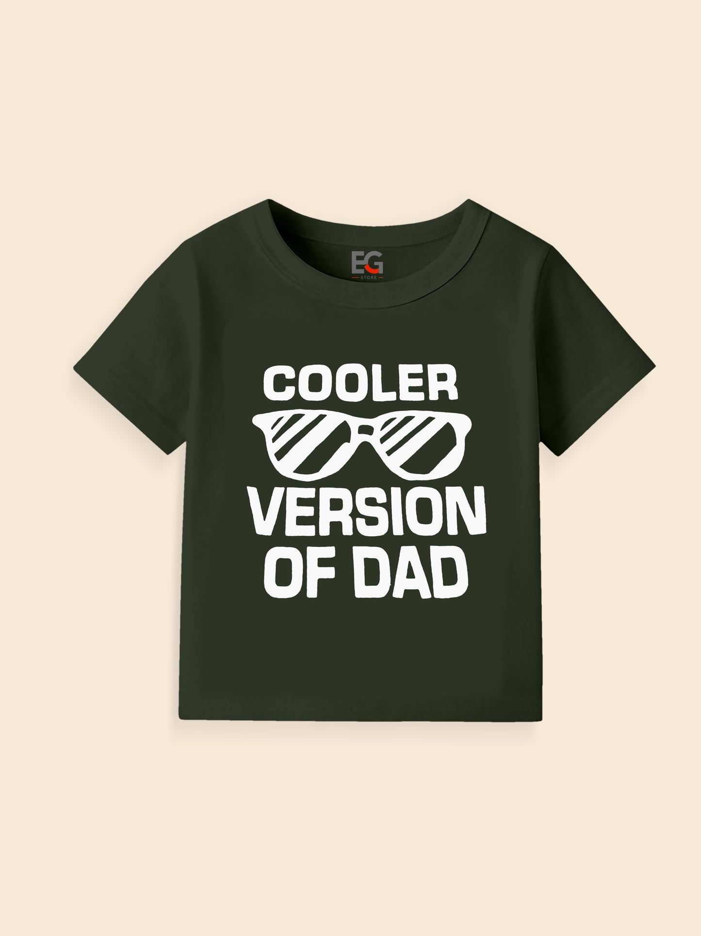 Kids black t-shirt with 'Cooler Version of Dad' and sunglasses graphic