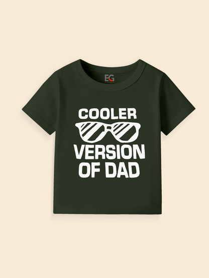 Kids black t-shirt with 'Cooler Version of Dad' and sunglasses graphic