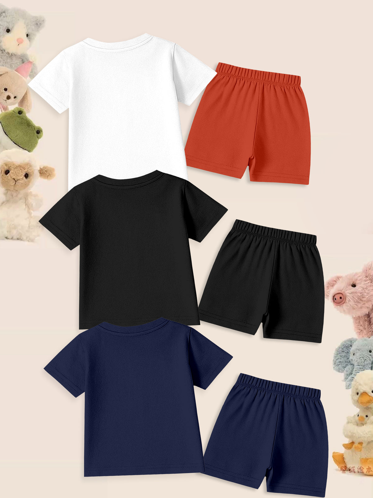 Luxury Soft-Touch Cotton Set (Pack of 6) – 3 Tees & 3 Lounge Shorts - Hover Image