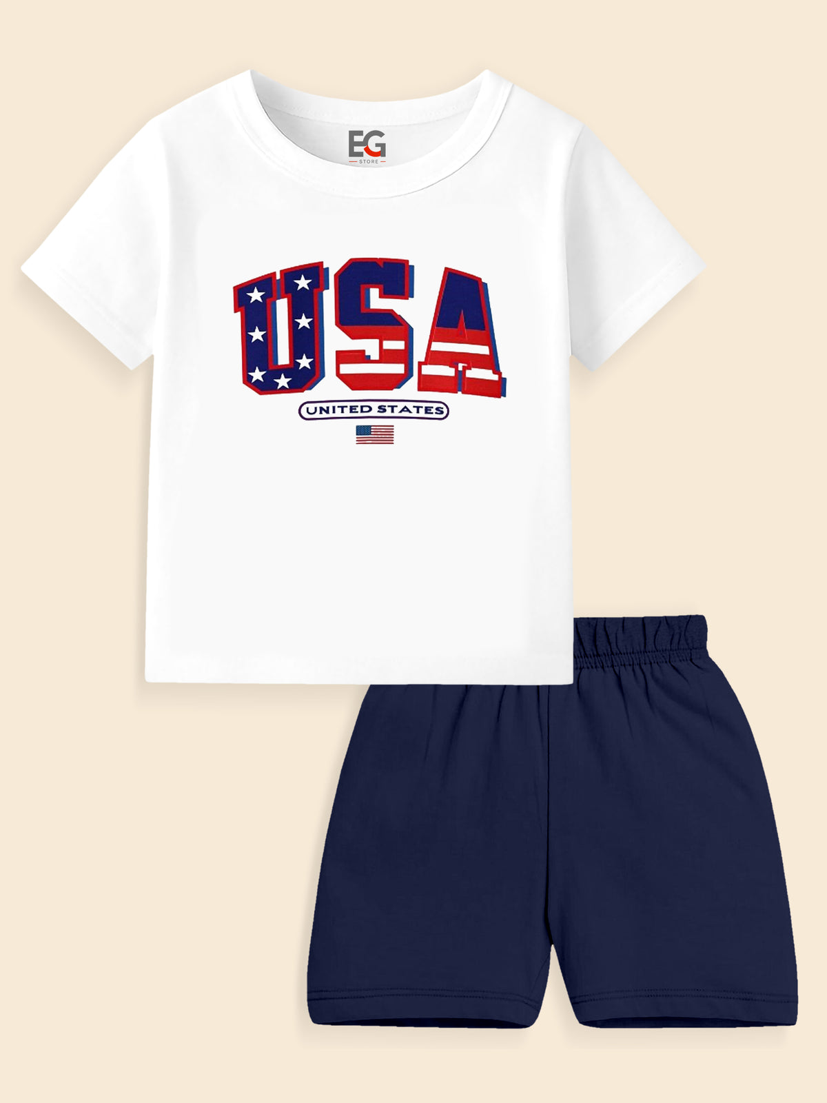 Kids USA flag t-shirt and navy shorts patriotic summer outfit set