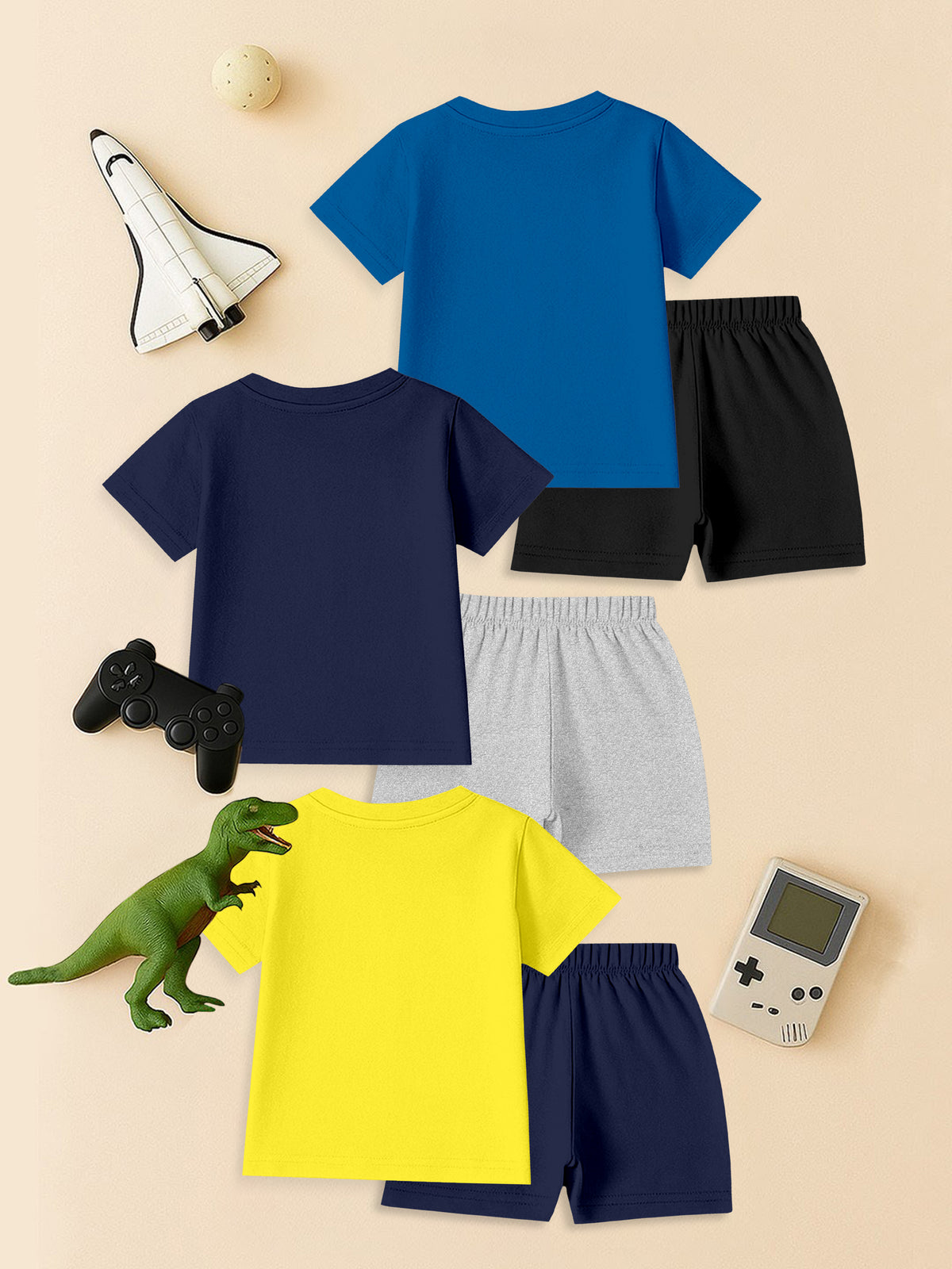 Ultimate 6-Piece Wardrobe Builder – 3 Premium T-Shirts & 3 Cotton Shorts Set - Hover Image