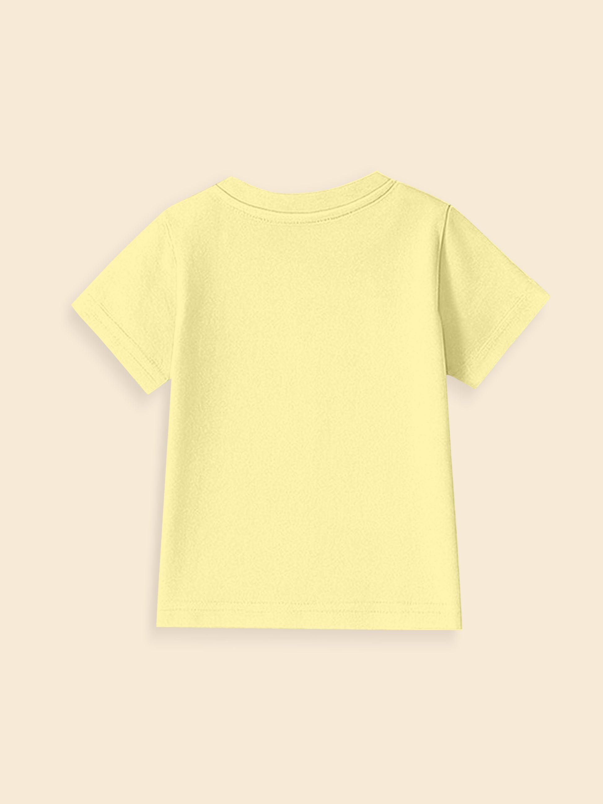 Back view of plain yellow short sleeve t-shirt on neutral background