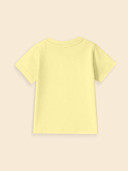Back view of plain yellow short sleeve t-shirt on neutral background