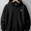 Jet Black Zip-Up Jacket: Sleek Relaxed Streetwear
