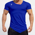 Longline Curved V-Hem Shirt - Muscle Fit Blue Gym T Shirt