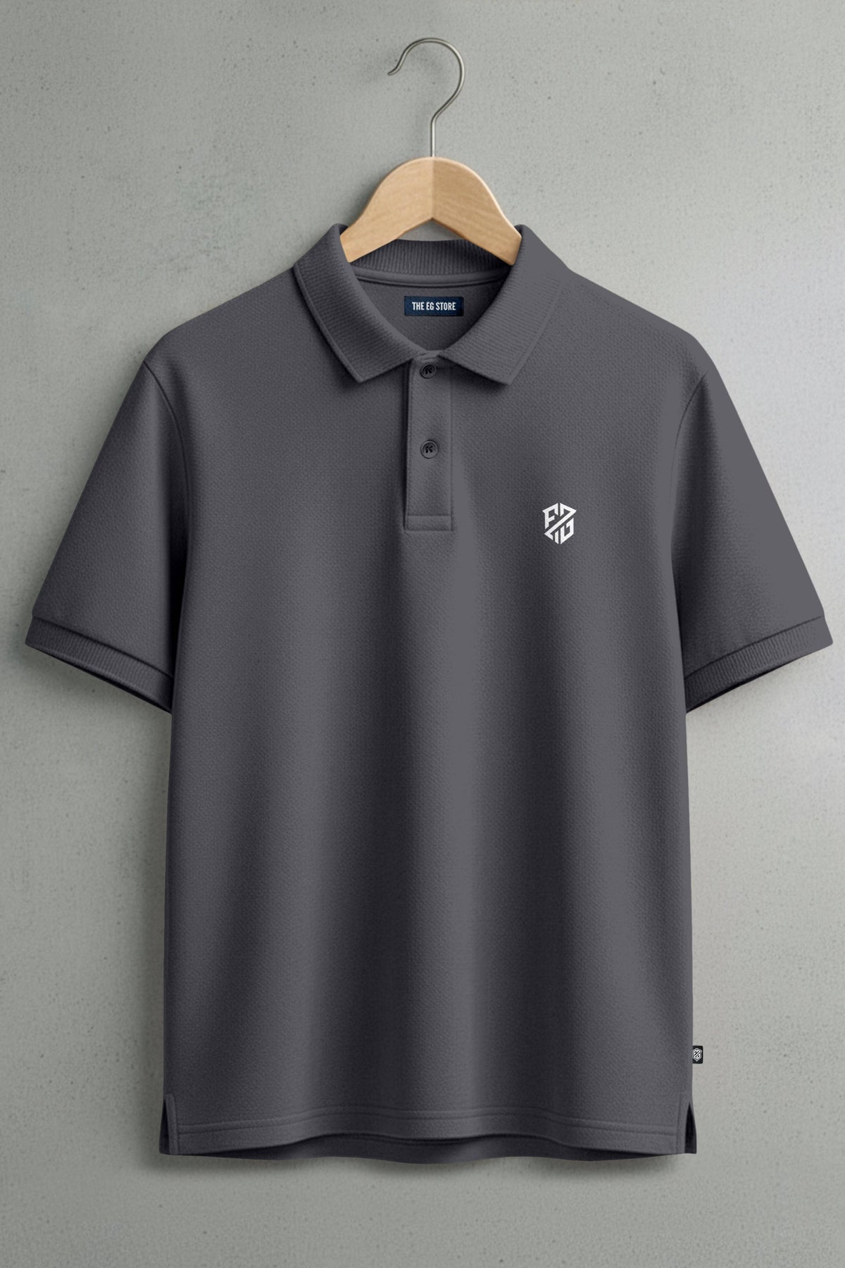 Men's Charcoal Grey Polo T Shirt Slim Fit Cotton Pique - Hover Image