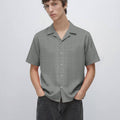 Men’s Dark Grey Cuban Collar Shirt – Cotton Half-Sleeve Shirt