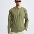 Men’s Luxury Waffle-Knit Henley – Sage Olive Relaxed Fit