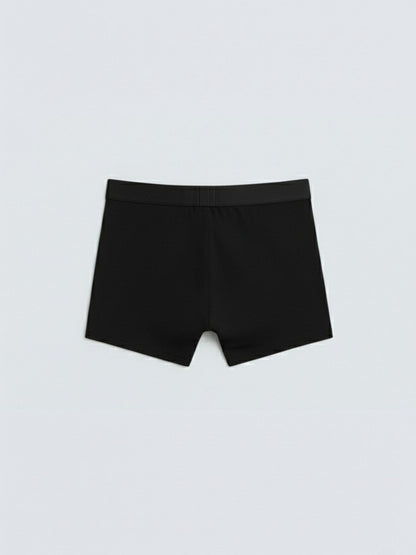 Black fitted men's boxer briefs on plain white background