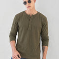 Men's Military Olive Waffle-Knit Henley – Premium Long Sleeve Thermal