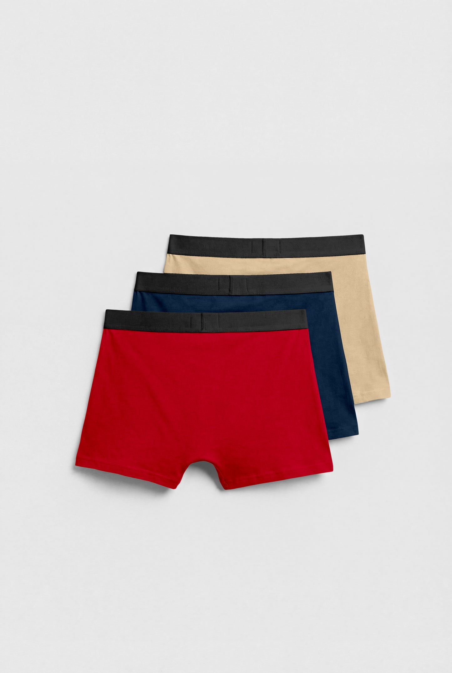 Men's Premium Comfort Boxer Briefs – 3-Pack Classic Set (Crimson Red, Midnight Navy, Desert Sand)