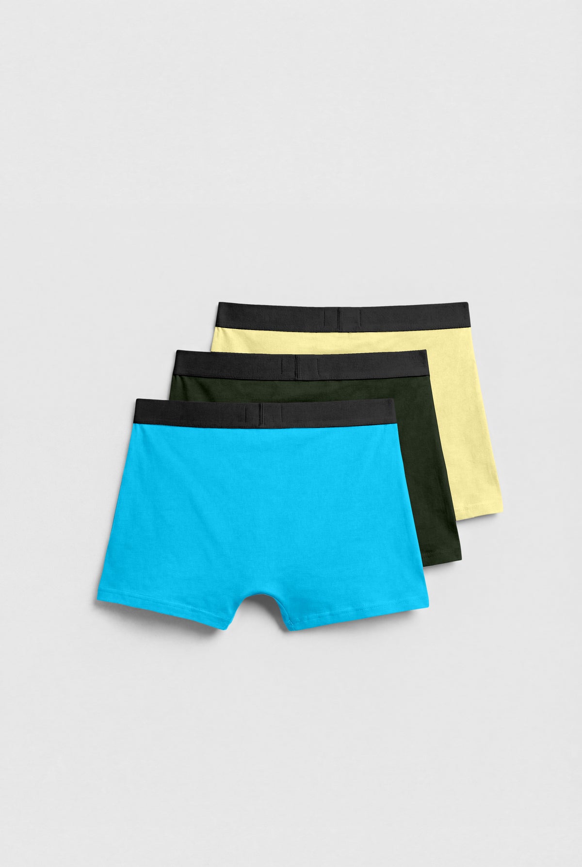 Men's Premium Cotton Stretch Boxer Briefs - 3-Pack Multicolor Set (Cyan Blue, Forest Green, Pale Yellow)