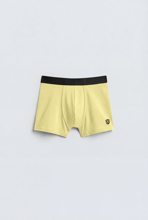 Men's Premium Cotton Stretch Boxer Briefs – Soft Pale Yellow with Contrast Performance Waistband