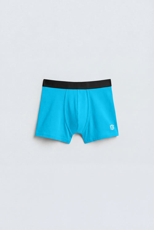 Men's Ultra-Soft Cotton Stretch Boxer Briefs – Vibrant Cyan Blue with Contrast Waistband