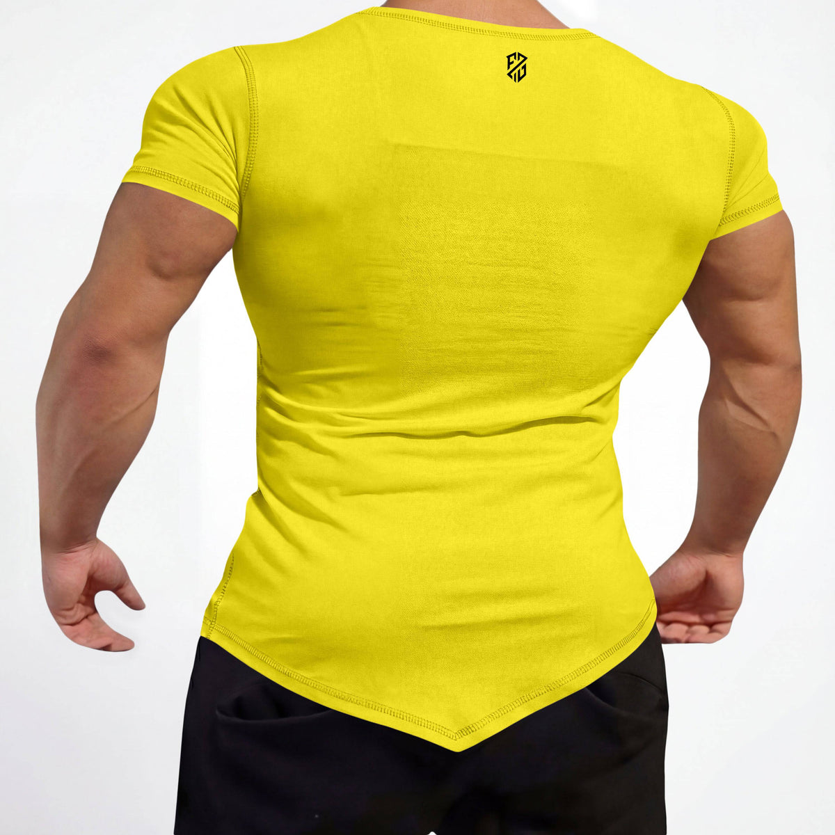 Muscle Fit Yellow Gym TShirt - Asymmetrical Neck Design - Hover Image