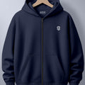Navy Blue Full-Zip Jacket: Premium Relaxed Fit