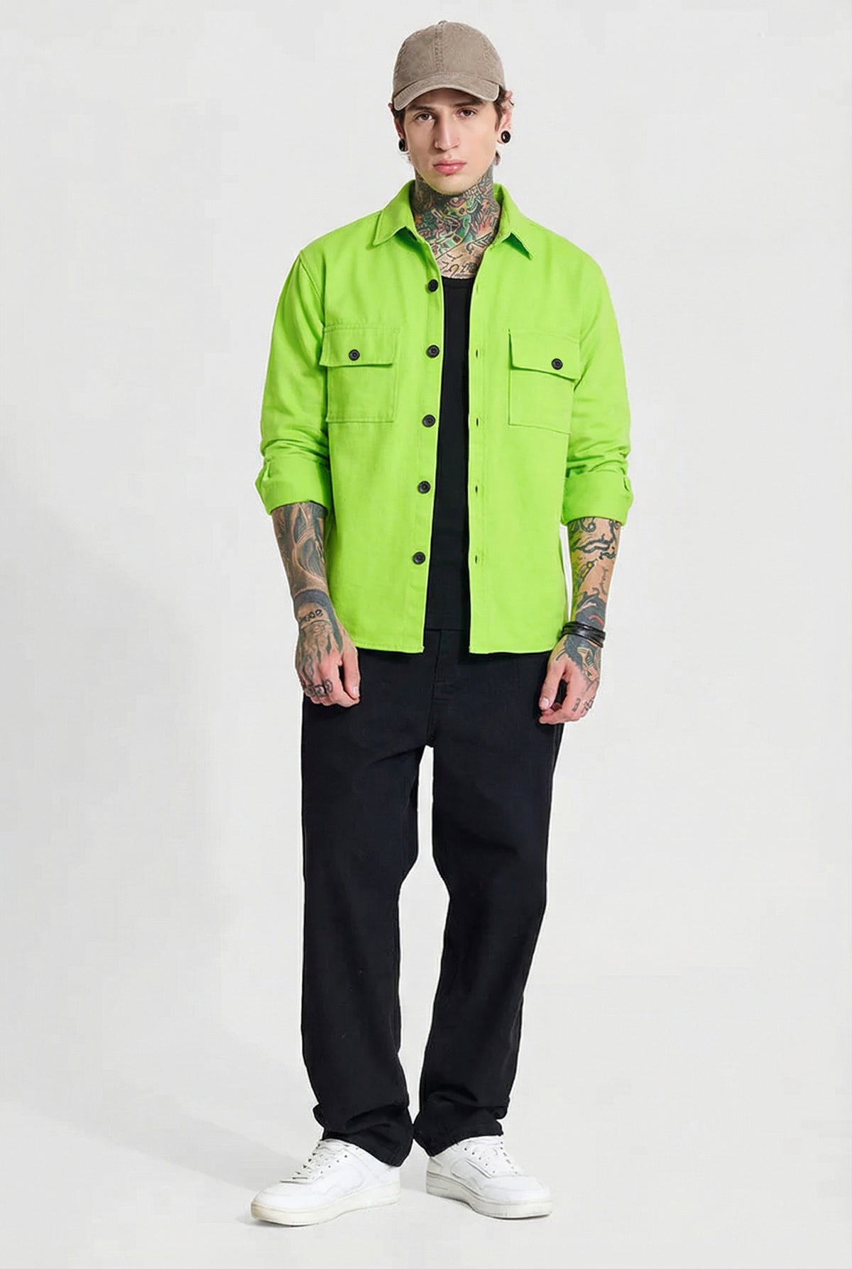 Neon Green Utility Shirt – Relaxed Bold Streetwear Style - Hover Image