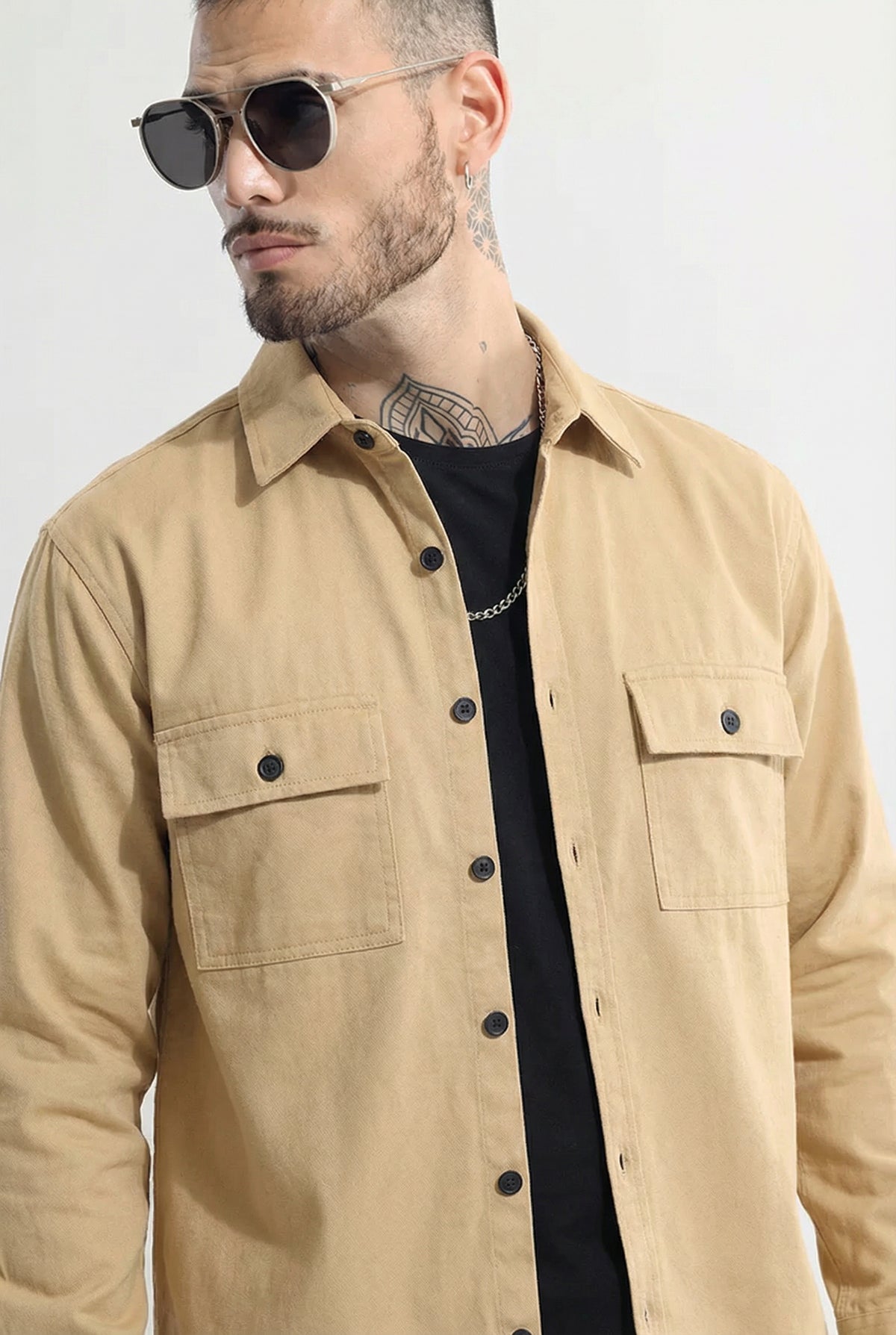 Premium Beige Overshirt Stylish : Relaxed Utility Fit - Hover Image