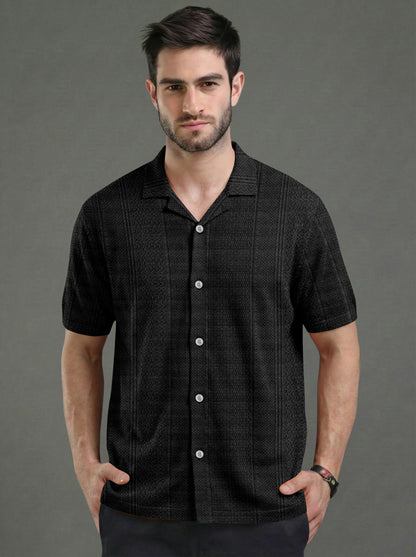 Premium Black Short Sleeve Cuban Collar Shirt: Casual Resort Fit