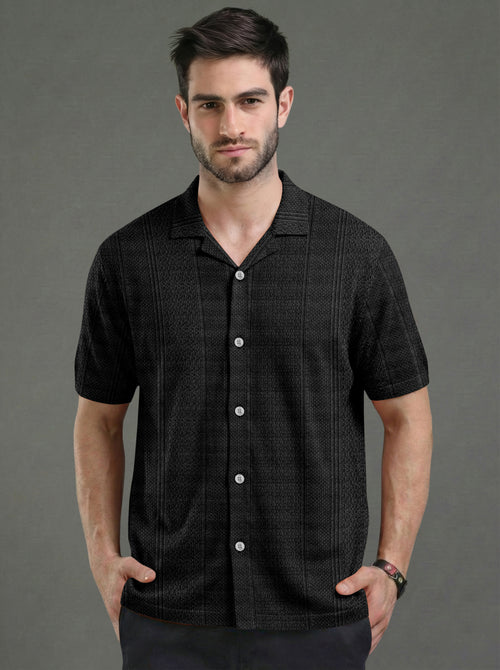 Premium Black Short Sleeve Cuban Collar Shirt: Casual Resort Fit