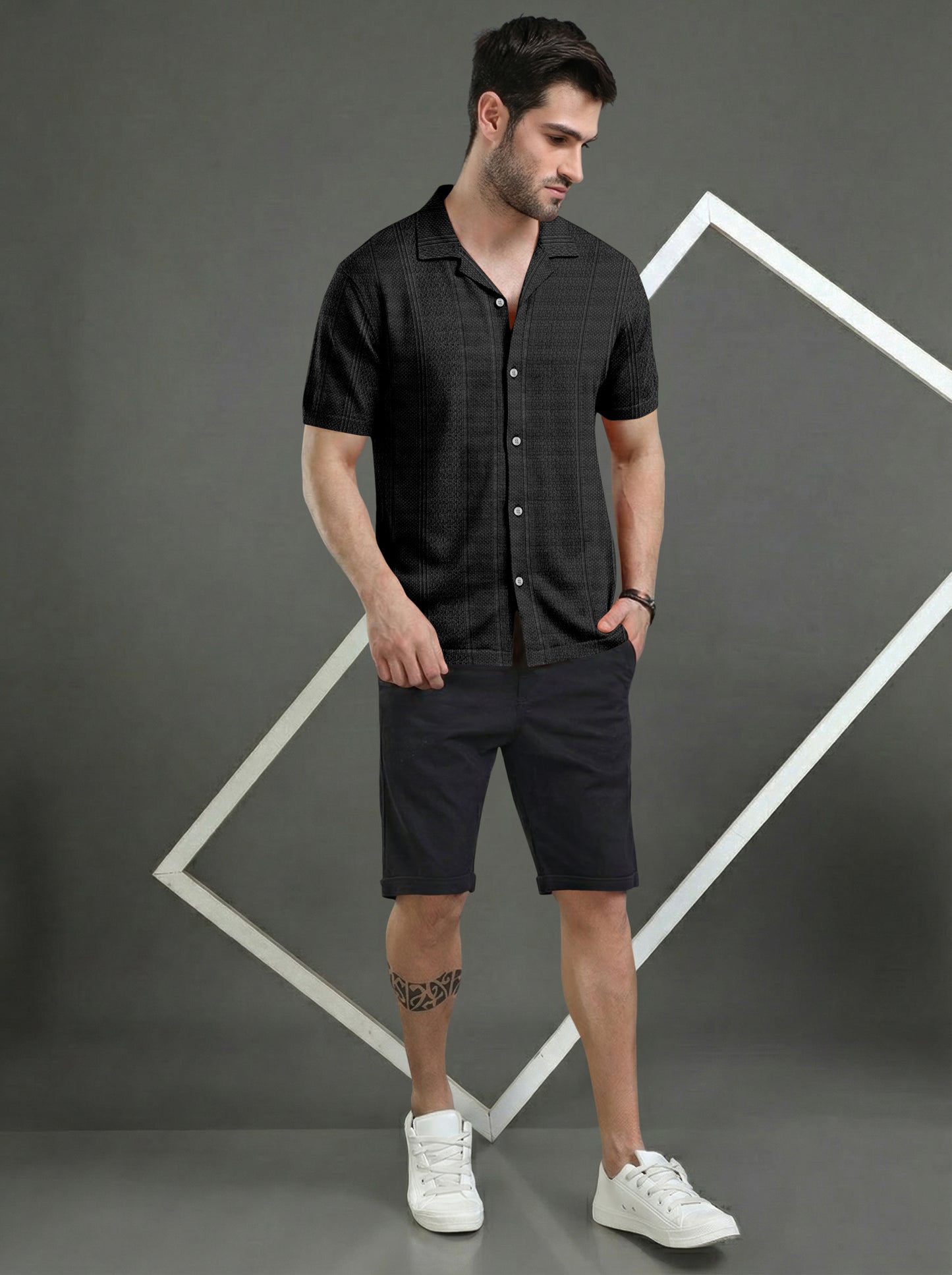 Premium Black Short Sleeve Cuban Collar Shirt: Casual Resort Fit