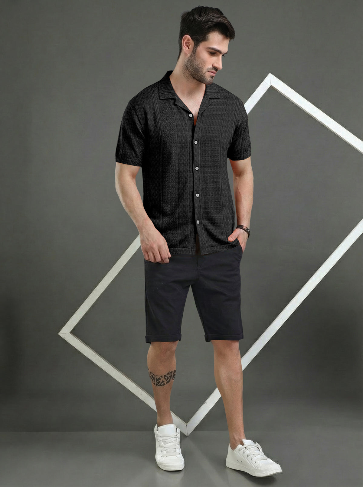 Premium Black Short Sleeve Cuban Collar Shirt: Casual Resort Fit