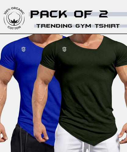 Pack of 2 organic cotton gym t-shirts for men, blue and black, athletic fit